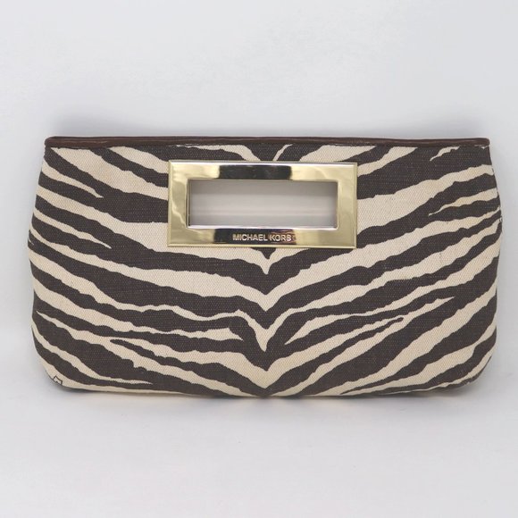 MICHAEL Michael Kors Handbags - MICHAEL KORS Berkley Zebra Fabric Linen Clutch Bag